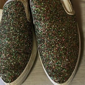 Red green and gold Sparkle Slip-on Shoes
